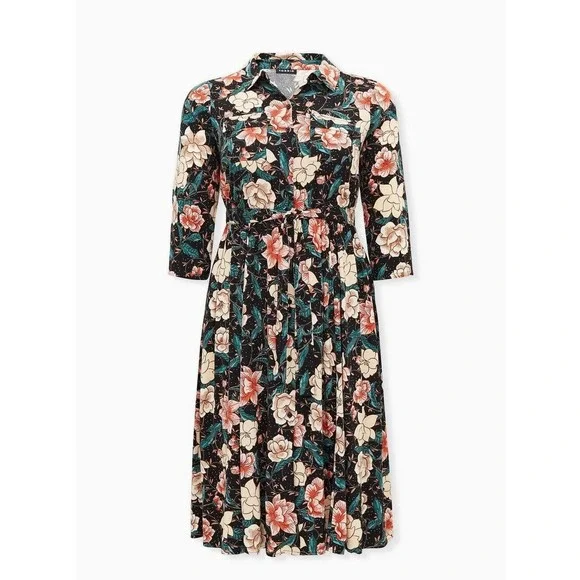 Torrid Floral Button Midi Challis Shirt Dress Black Plus Size 3 3X H14301 - Picture 16 of 16
